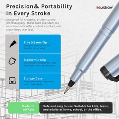 Liquidraw Black Fineliner Pens – 10 Set | Fine 0.5 Mm Tip | Easy Storage Wallet