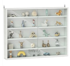5-Tier White Display Cabinet with Glass Doors & Adjustable Shelves, Wall-Mounted