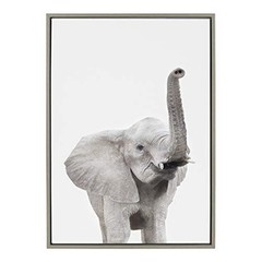 Sylvie Elephant with Raised Trunk Animal Print Portrait Framed Canvas Wall