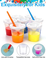 8 Packs No Spill Paint Cups with Lids, Large Paint Water Cup with 8 Pcs Paint Br