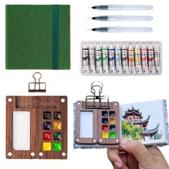 Aimery Mini Watercolor Paint Travel Set, 1 Count (Pack of 1), Pine Green