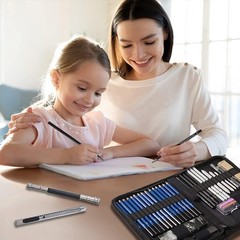 Versatile 50-Piece Sketching Supplies Set with Non-Toxic Pencils and Pastels
