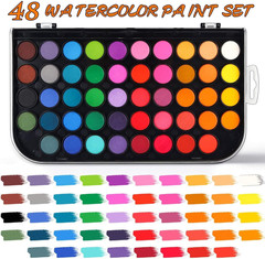 48-Color Watercolor Paint Set with Brush, Refillable Water Brush Pen, Palette, a