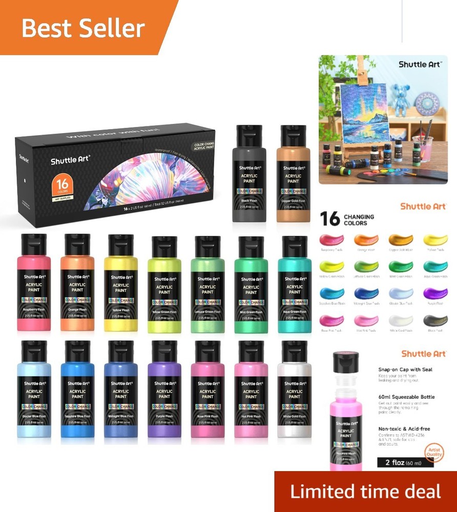 Color Change Acrylic Paint Set – 16 Iridescent Colors for All Ages, 60ml Bottles