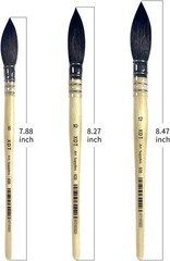 Round Watercolor Artist Paint Brush Set 3 Pcs Soft Black Goat Hair Mop #8#10#12