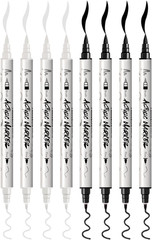 4 Black and 4 White Paint Markers Brush and Fine Dual-Tip Acrylic Paint Marker S