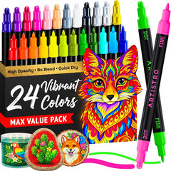 ARTISTRO 24 Precision Dual-Tip Acrylic Paint Markers – Paint Pens Set with Dot &