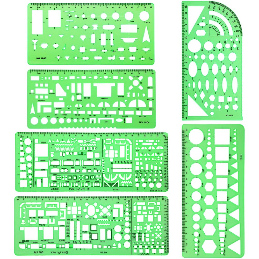 6 Pieces Plastic Measuring Templates 24.99 cm x 10.01 cm, Clear Green