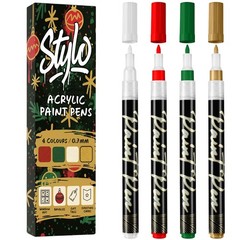 Stylo Acrylic Paint Pens Set 4 – White Red Gold Green for Christmas Crafts