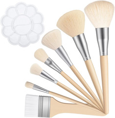Gilding Brush Set, 7 Pcs Goat Hair Blend Mop Brush Set with Color Palette for Ac