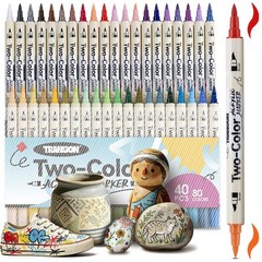 80 Colors Acrylic Paint Marker Set, 40 Pieces of Dual-color Acrylic Paint Pen…