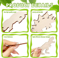 48 Pack Unfinished Wooden Dinosaur Animal Cutouts,Pterosauria,Tyrannosaurus Rex,