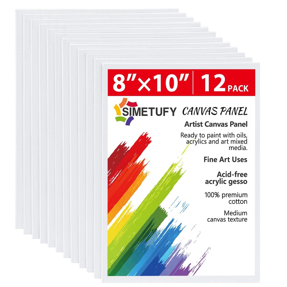 Simetufy 12 Pack 8×10 Canvas Boards for Painting, Blank Flat 8″x10″, white