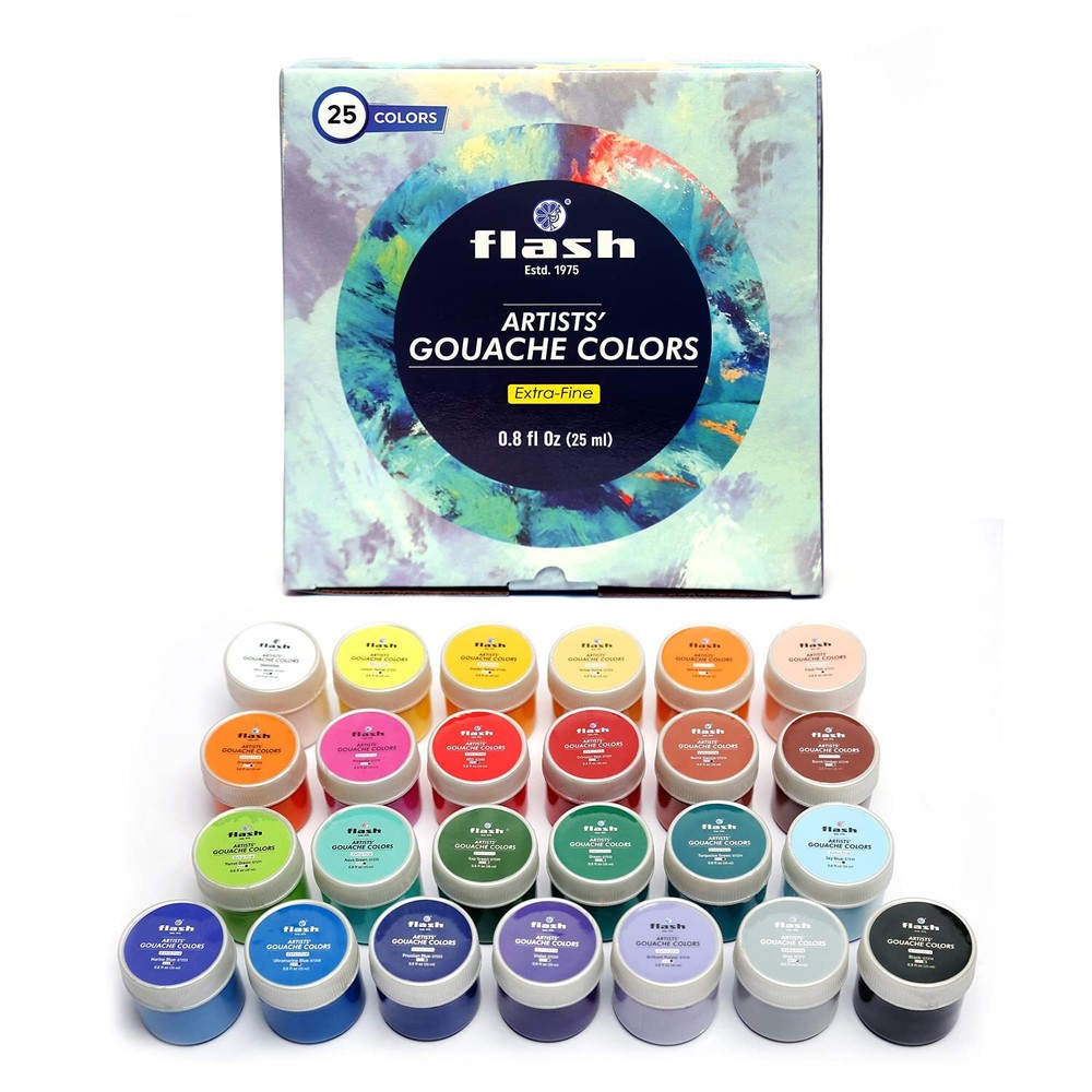 Picture 1 of 2 Flash Gouache Rich Color Set /25 Colors /25 ml Each Non-Toxic M