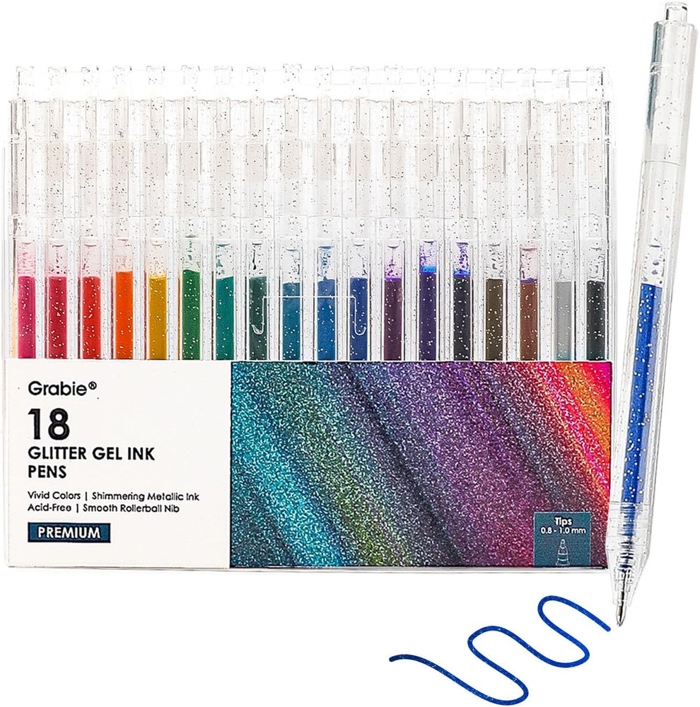 Glitter Gel Pens, 18 Colors Glitter Gel Pens Set, Retractable Sparkle Gel Ink Pe