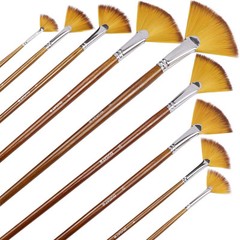 Artist Fan Paint Brushes Set 9pcs – Soft Anti-Shedding Nylon Hair Wood Long H…