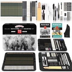 KALOUR 72-Pack Sketch Drawing Pencils Kit with Sketchbook and 3-color Drawing Pa