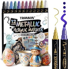 12Colors Metallic Paint Markers Bold and Fine Dual-tip for Rock Wood Ceramic …