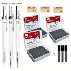 Transparent Mechanical Pencil 0.5/0.7/0.9mm with 2B Lead Refills.