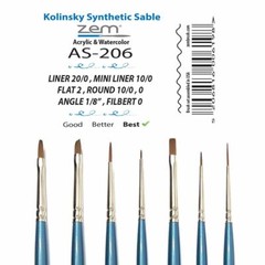 AS-206 Kolinsky Synthetic Mini Detail Brush Set 7 pcs | Watercolor