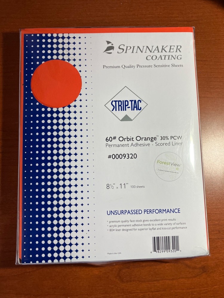 Strip-Tac 60# Astrobright Orbit Orange 8-1/2×11 label stock 100 sheets