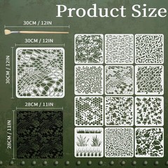 12PCS Camo Stencils for Spray Paint 12 x 12 Inch Camouflage Stencils with Bru…