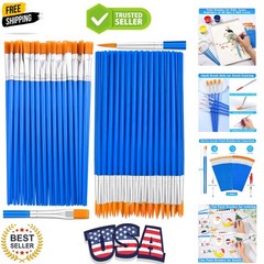Small Paint Brushes Bulk, 50 Pcs Flat Tip Paint Brushes with Round Acrylic Pa…