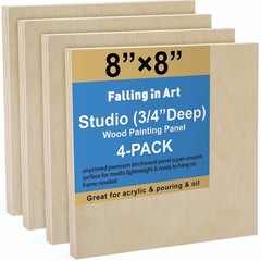 Falling in Art Unfinished Birch Wood Canvas Panels 8” x Studio, Natural