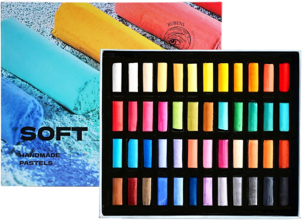rubens Soft Pastel Set, 48 Vibrant Colors Chalk Pastels, Handmade Pigment Soft C