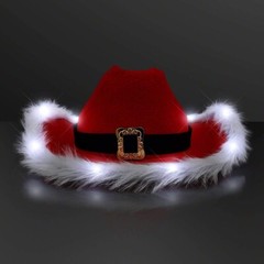 Cowboy Santa Claus Christmas Hat, White Light Fur Trim