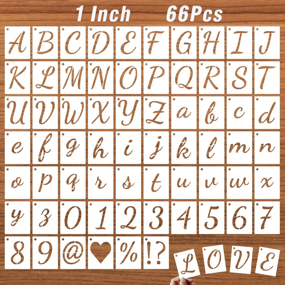 1 Inch Letter Stencils Kits, 66 Pcs Calligraphy Alphabet and Number Stencil f…