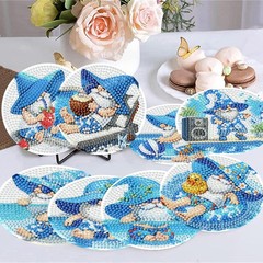 8 Pcs Gnome Pool Diamond Art Coasters Kit With Holder DIY Craft Painting Gift