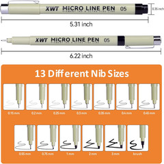 12+1 Fineliner Drawing Art Pens, Black Waterproof Pigment Ink Set for Artists, S