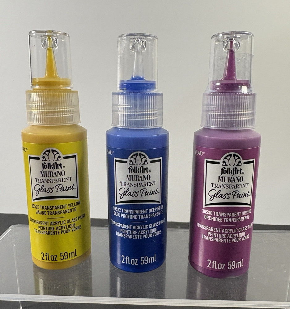 Crafters Folk-Art Glass Paint Murano Transparent Yellow Blue Orchid 2 fl oz 59ml