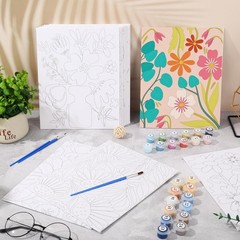 12Pcs Floral Pre Drawn Canvas for Painting Boho Flowers Pre Printed Stretched…