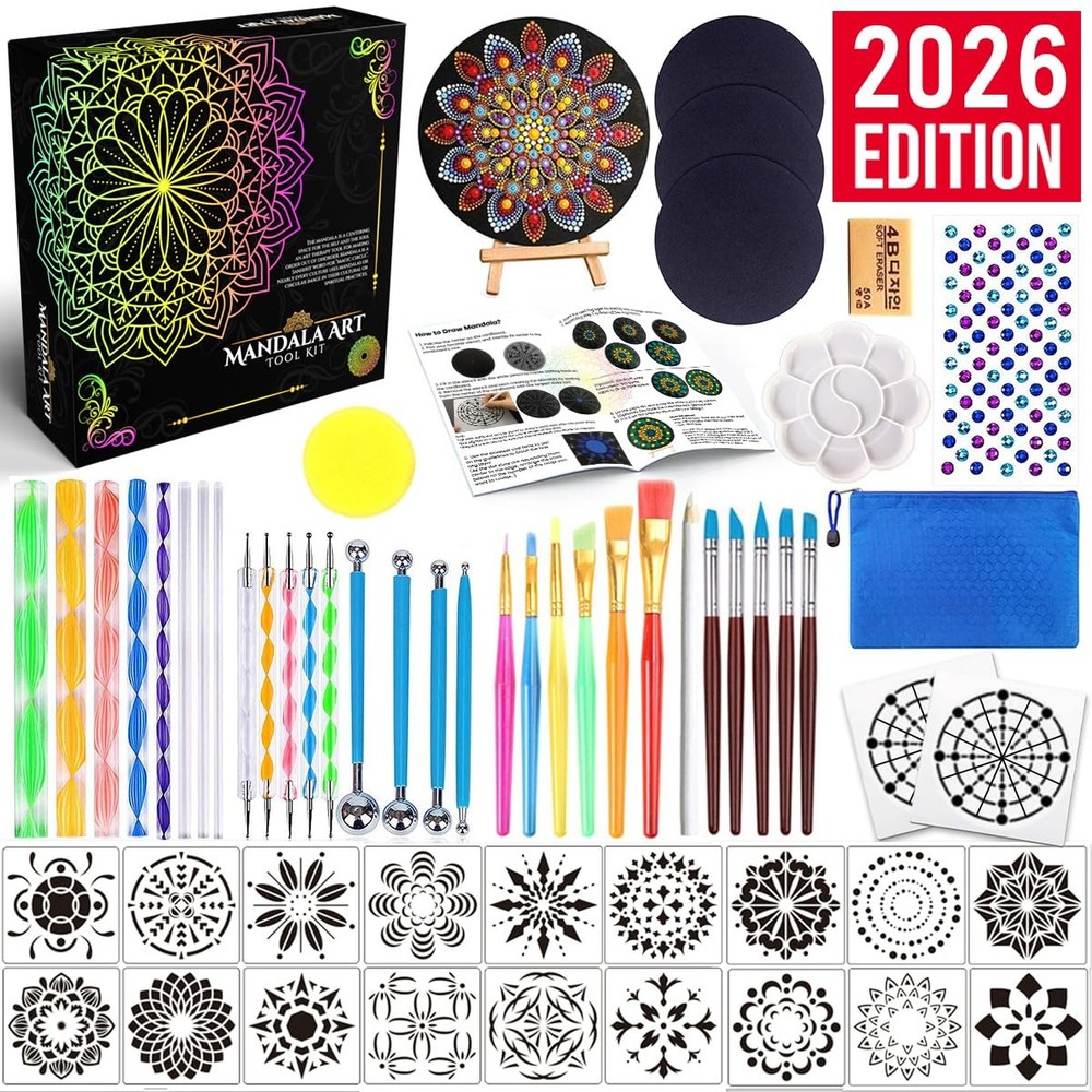 Mandala Dotting Tools Painting Kit – Rock Dot Paint Stencils Tool Set Art Cra…