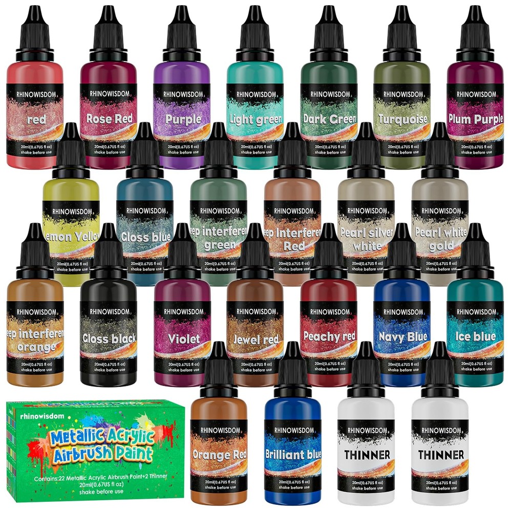 Airbrush Paint 22 Colors with 2 Thinner Metallic Air Brush Paint Set, Ready …