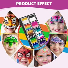 Face Painting Kit 12x10g 4 Glitter Colors Stencils Sponge Non Toxic WUO Kids