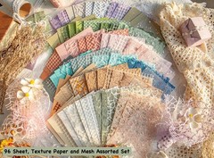96 Sheets Textured Scrapbook Paper and Mesh Fabric Assorted Set – Multicolor