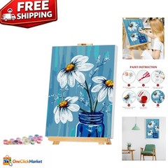 Framed Paint by Numbers Kit, Elegant Floral Design, 8×12 Inch Canvas