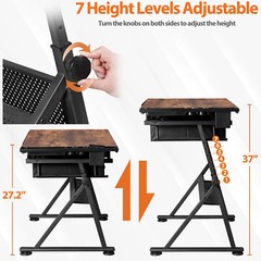 Adjustable Drafting Drawing Table Tabletop Craft Tiltable with Stool & Outlet