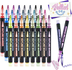 24 Colors Outline Glitter Markers Self Outline Pens Metallic Marker Shimmer Outl