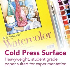 Strathmore 360-109 300 Series Watercolor Pad, 9″x12″ Tape Bound, 12 Sheets