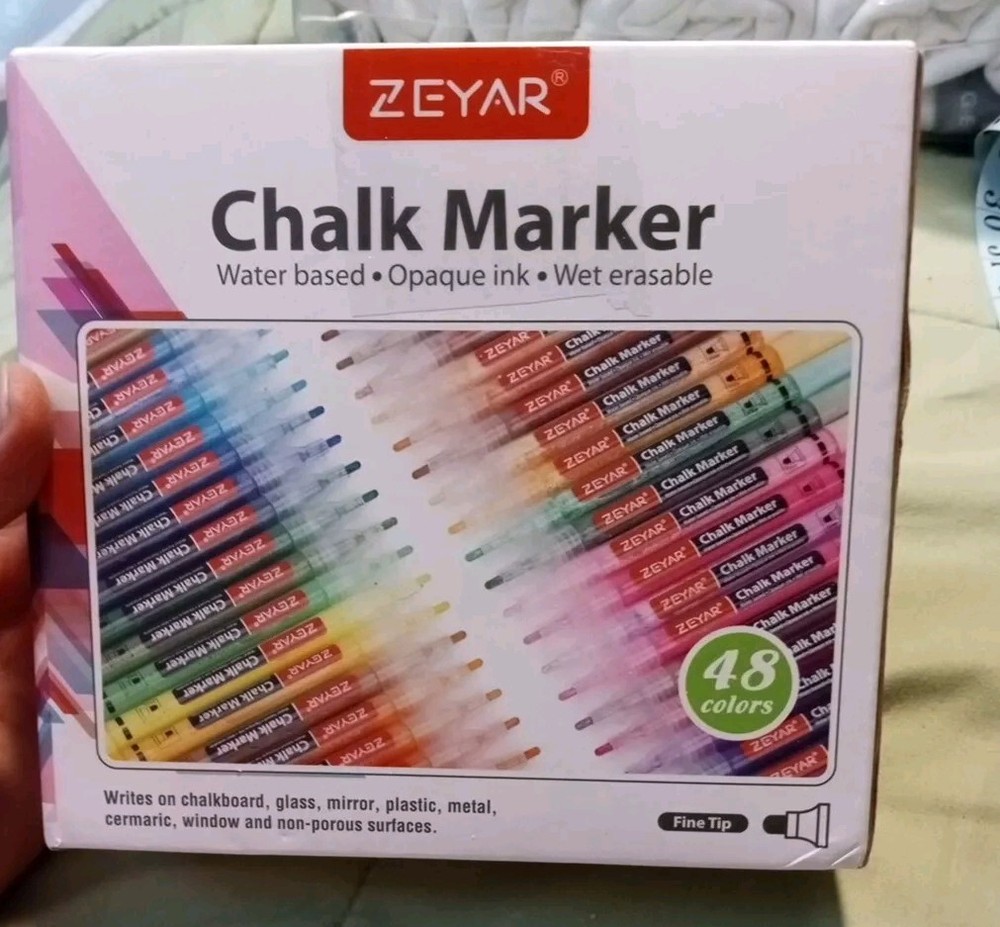 – 48 Pack of Chalk Markers –Water Based, Opaque Ink,Wet Erasable, Fine Tip. New