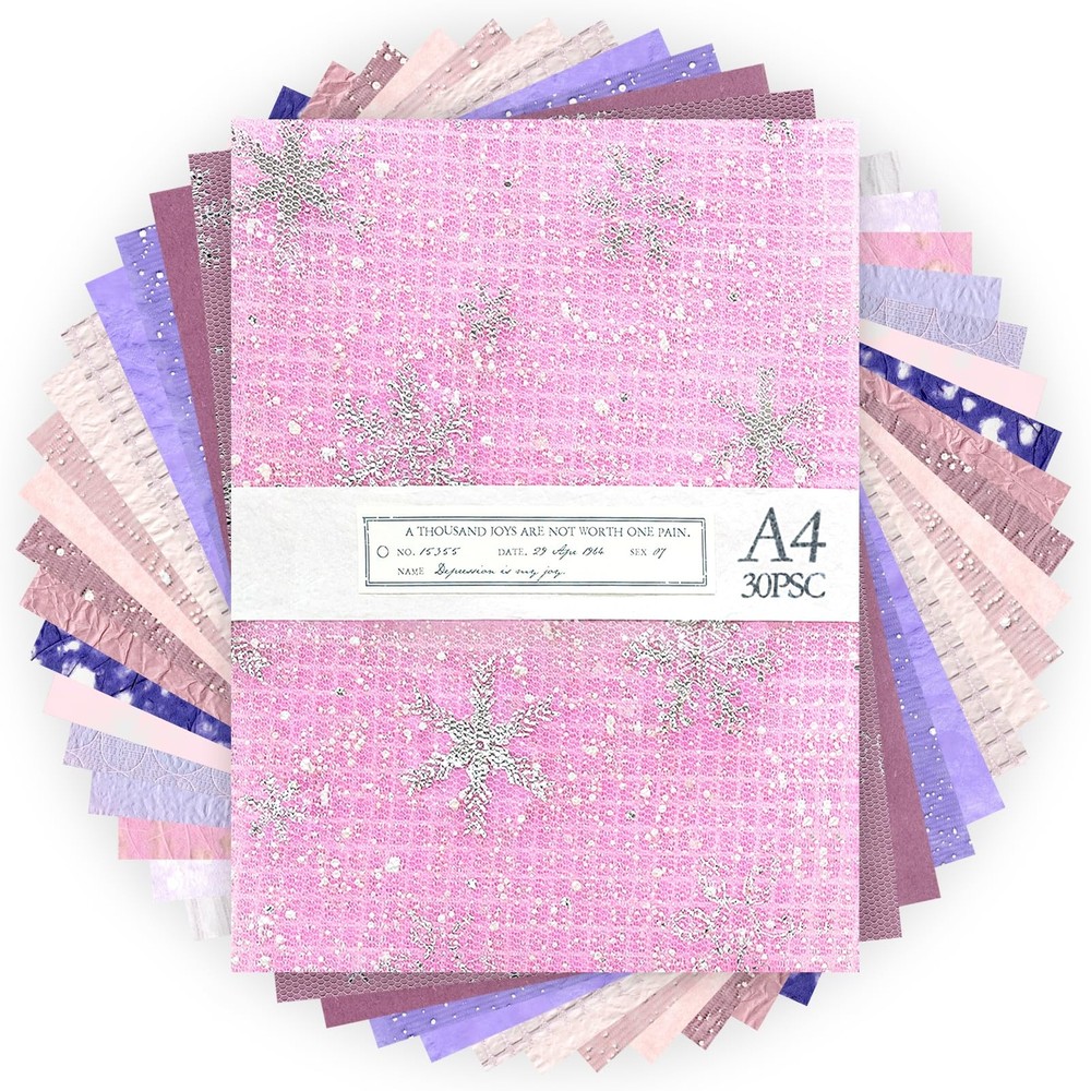 30 Sheets A4 Textured Scrapbook Paper Mesh Fabric Set for Journals Crafts