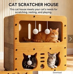Cat Beds for Indoor Cats Wooden Cat Scratcher House & Cardboard Condos Covered K