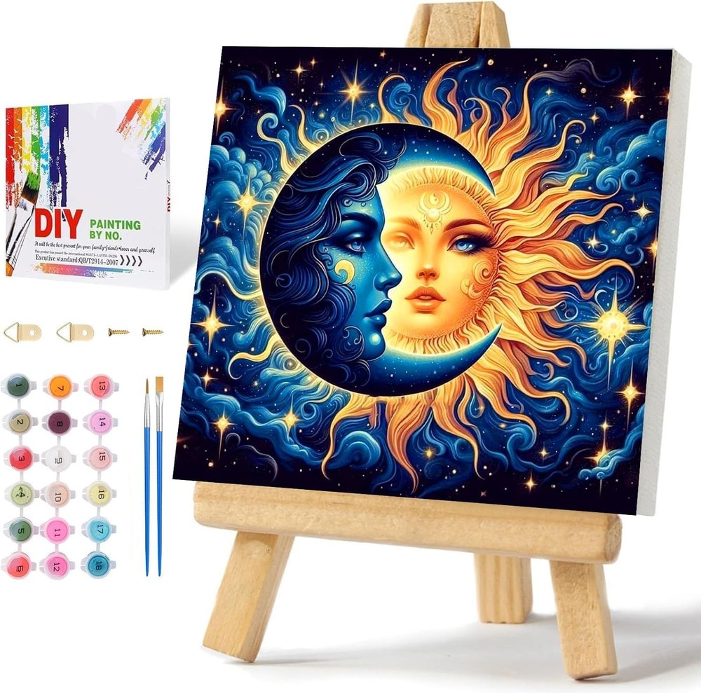 Art Deco Framed Paint by Numbers: Sun and Moon Canvas Kit for Creative Families