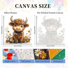 Framed Paint by Numbers Kit for Adults Beginner – Cute Highland Cow Paint by Num