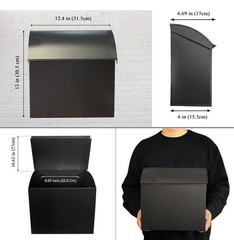 NACH Large Mailbox for House, 12.4”x7.1”x11.8 Black Mailboxes for Ou