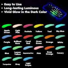Glow in the Dark Paint, 21 Colors (20 Ml /0.68 Oz) 3D Permanent Acrylic Fabric P